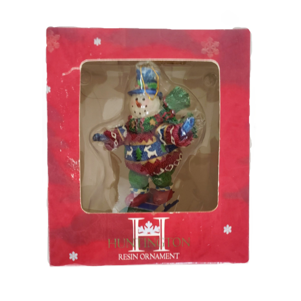 Huntington Resin Wood Look Christmas Ornament - Sledding Snowman Standing Swedis